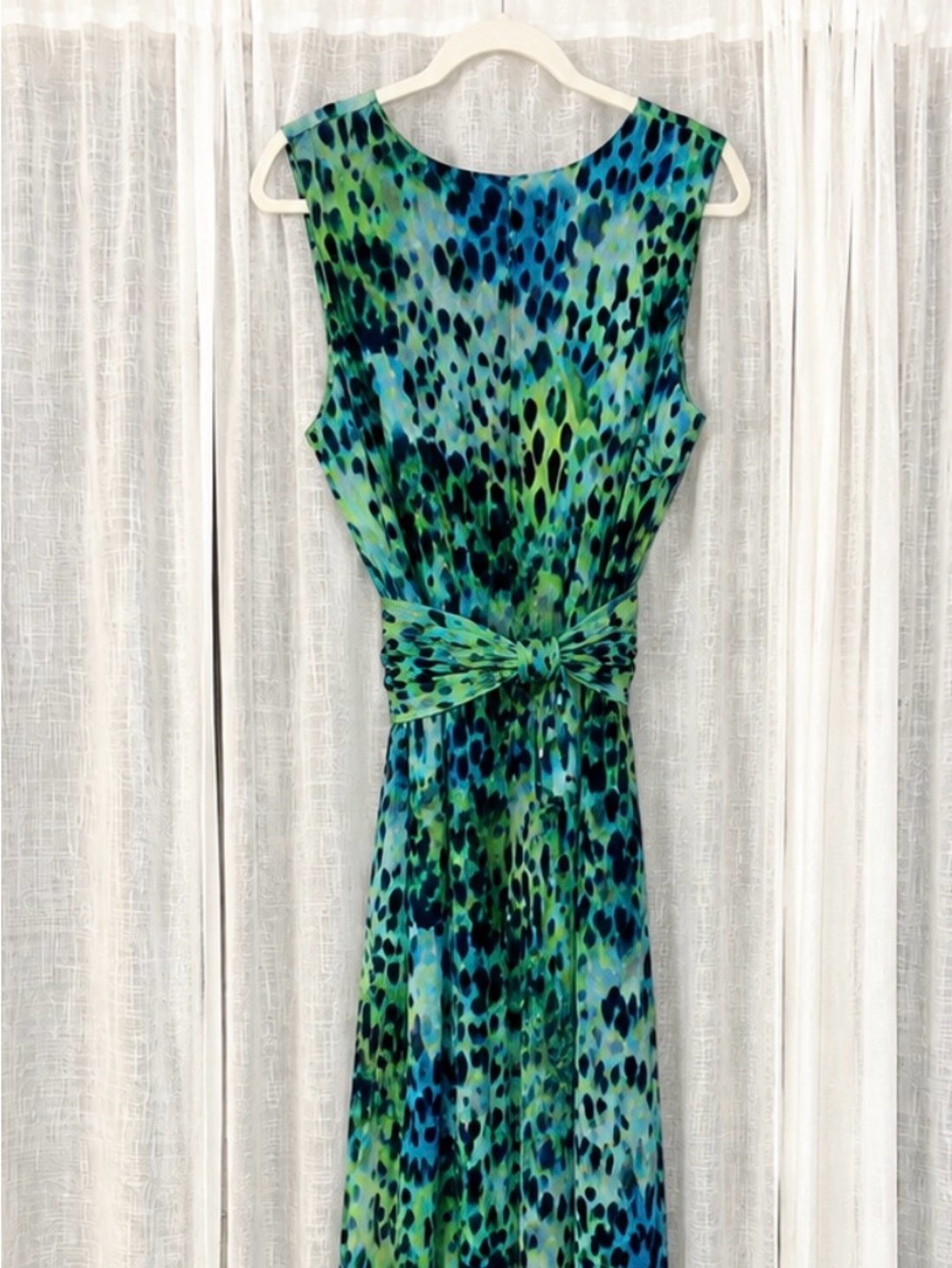 Kasper Blue & Green Printed Maxi Dress with Tie Waist